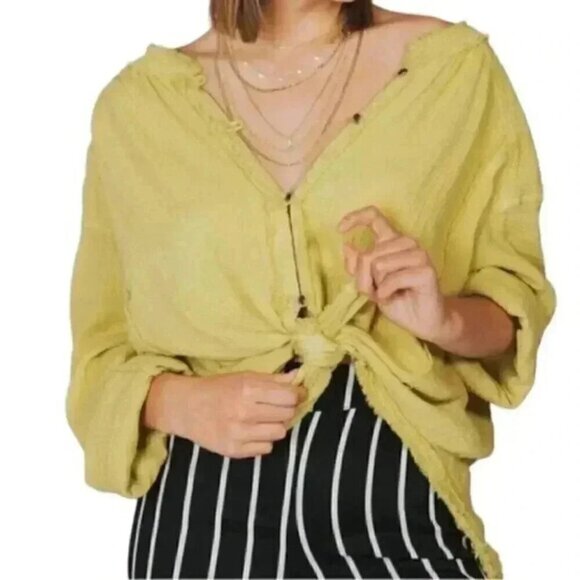 FREE People We The Free Moving Mountains Shirt Cotton Gauze Oversized Women's M - Picture 7 of 14